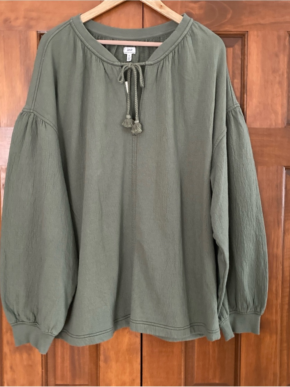 NWT aerie Sage Green Tie-Neck oversized sweatshirt women’s XL cotton